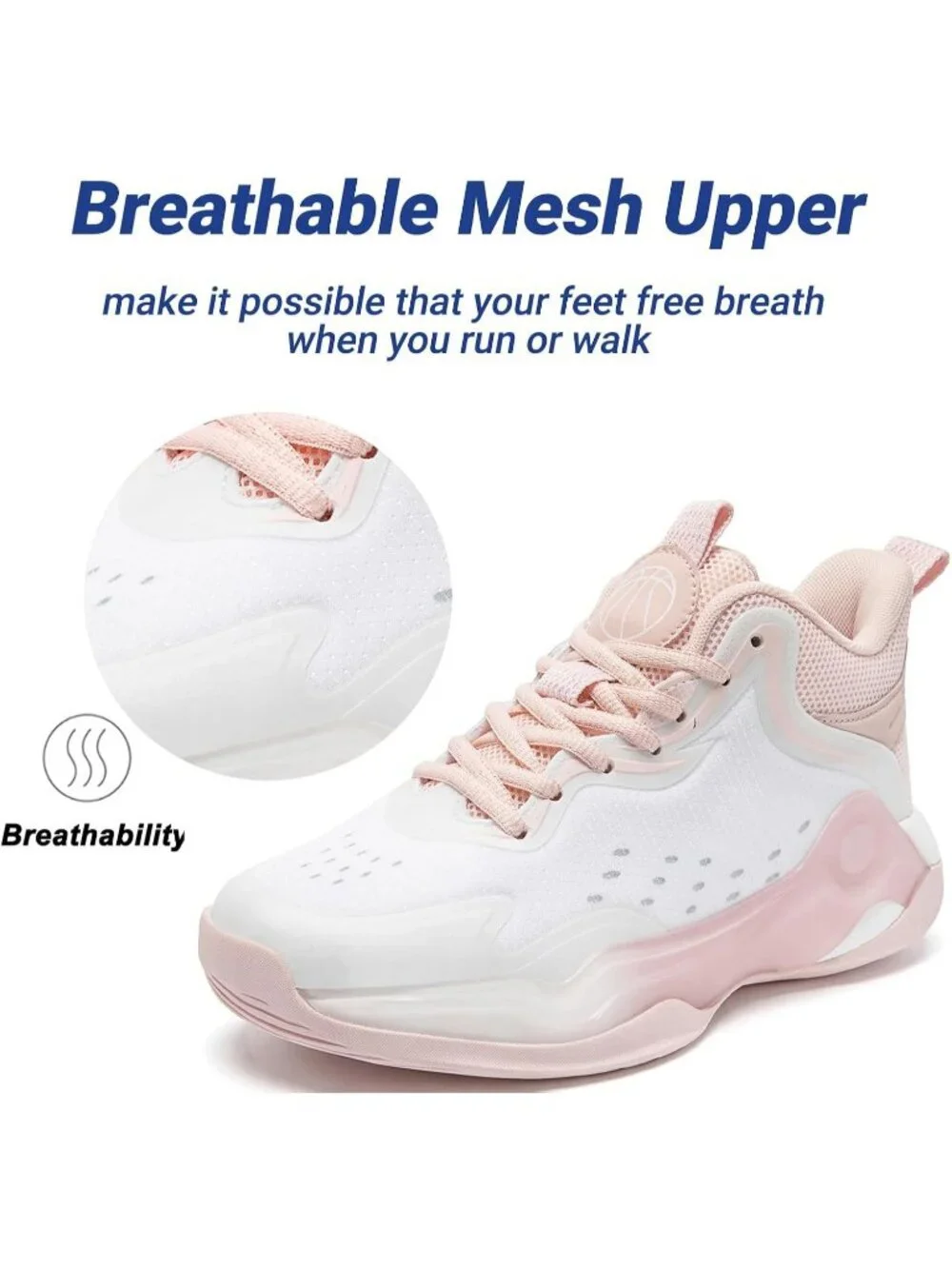 Women's Pink Mesh Basketball High Upper Volleyball Breathable Sports Sneakers